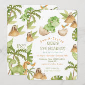 One-A-Saurur dinosaurus Eerste verjaardag uitnodig Kaart (Voorkant / Achterkant)