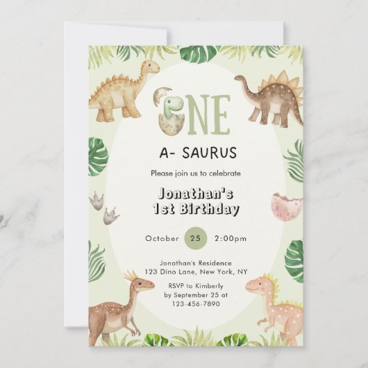 One a Saurus 1er anniversaire Invitation (Devant)
