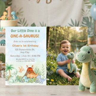 One-A-Saurus Dinosaur 1st Birthday Photo Kaart
