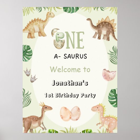 One-a-Saurus Dinosaur 1st Birthday Welcome Poster (Voorkant)