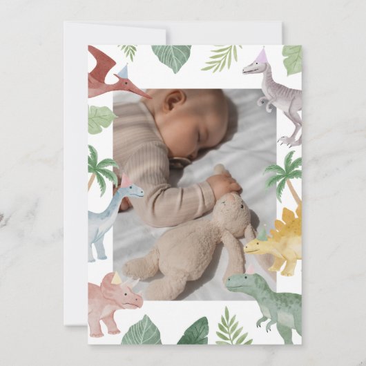 One A Saurus Dinosaur First Birthday Invitation Kaart (Achterkant)