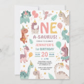 One A Saurus Dinosaur Girl 1st Birthday Invitation (Devant)