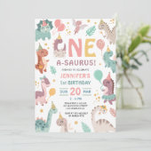 One A Saurus Dinosaur Girl 1st Birthday Invitation (Debout devant)