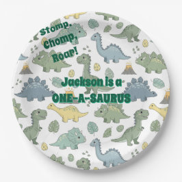 ONE-A-SAURUS Dinosaur Pattern Paper Plates Papieren Bordje