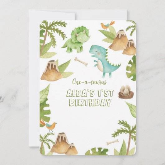 One-a-Saurus' dinosaurus eerste verjaardag uitnodi Kaart (Achterkant)
