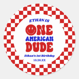 One American Dude 4 juli 1 Verjaardagsfeestje Ronde Sticker