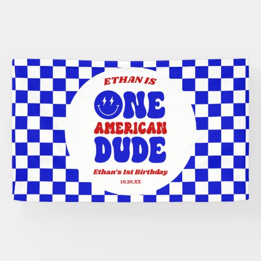 One American Dude 4 juli 1 Verjaardagsfeestje Spandoek (Horizontaal)