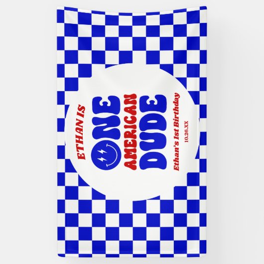 One American Dude 4 juli 1 Verjaardagsfeestje Spandoek (Verticaal)