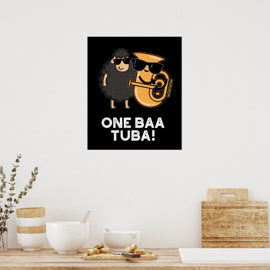 One Baa Tuba Funny Music Sheep Pun Dark BG Poster (Keuken)