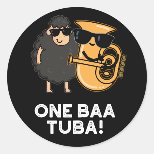 One Baa Tuba Funny Music Sheep Pun Dark BG Ronde Sticker (Voorkant)