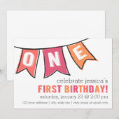 One Banner Invitation - Girl Kaart (Voorkant / Achterkant)