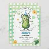 One Big Dill Pickle First Birthday Blue Invitation (Devant / Derrière)