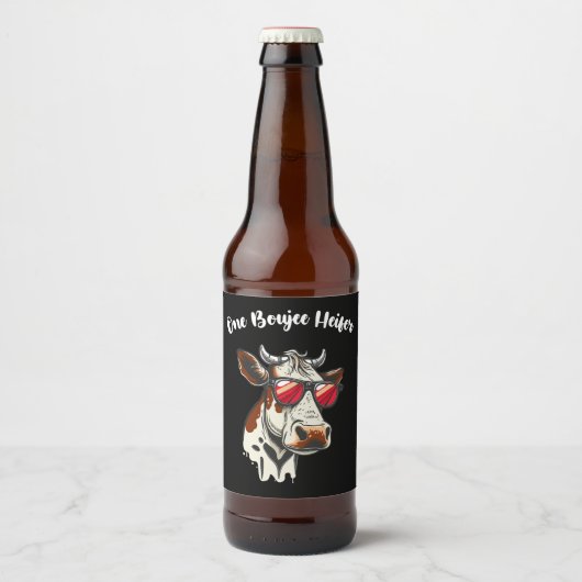 One Boujee Heifer Grappige Koe  Retro Bier Etiket (Voorkant)