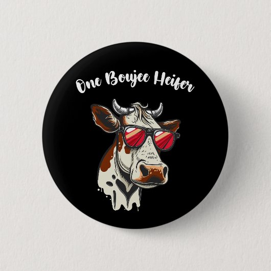 One Boujee Heifer Grappige Koe Retro Ronde Button 5,7 Cm (Voorkant)