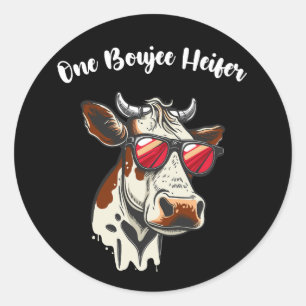 One Boujee Heifer Grappige Koe Retro Ronde Sticker