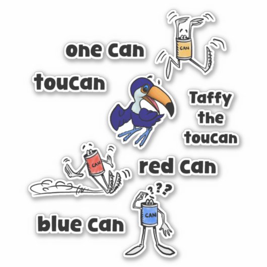 One Can Toucan Red Can Blue Can Stickers (Devant)