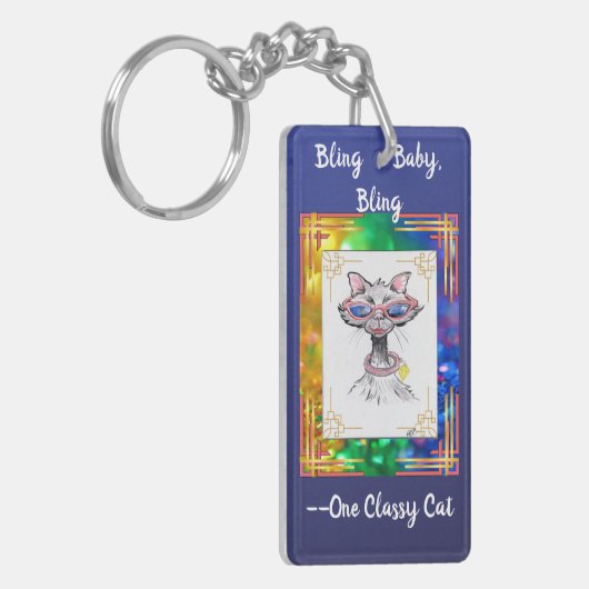 One Classy Cat Funny Bling Cat Sleutelhanger (Voorkant Links)