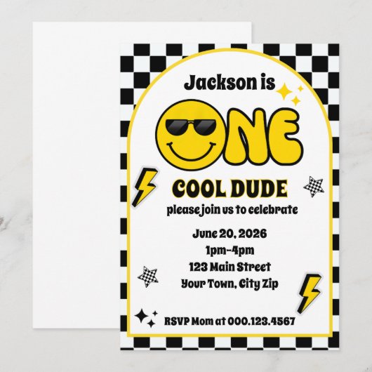 One Cool Dude 1st Birthday Invitation (Devant / Derrière)