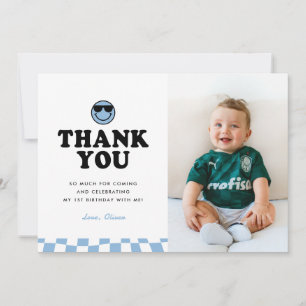 One Cool Dude Blue Happy Photo Boy 1st Birthday Bedankkaart