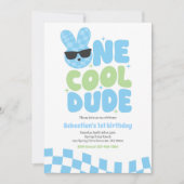 One Cool Dude Boy Spring Bunny 1e verjaardagsfeest Kaart (Voorkant)