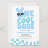 One Cool Dude Boy Spring Bunny 1e verjaardagsfeest Kaart (Voorkant)