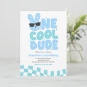 One Cool Dude Boy Spring Bunny 1e verjaardagsfeest Kaart (Staand voorkant)