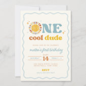 One Cool Dude Retro Sun First Birthday Invitation Kaart (Voorkant)