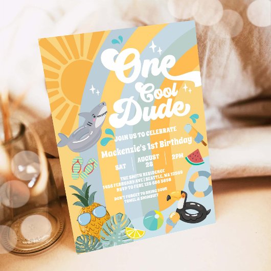 One Cool Dude Summer Party 1st Birthday Invitation