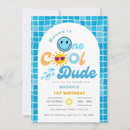 One Cool Dude Summer Pool Party 1e verjaardag Kaart (Voorkant)