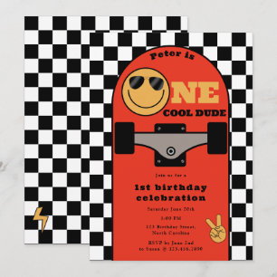 One Cool Dude Uitnodiging 1e Verjaardag Skateboard