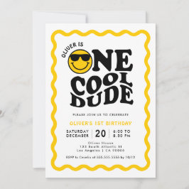 One Cool Dude Yellow Happy Face Boy 1e verjaardag Kaart