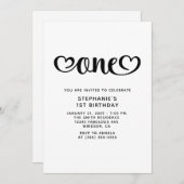 One Cute Hearts Script 1e verjaardag Kaart (Voorkant / Achterkant)