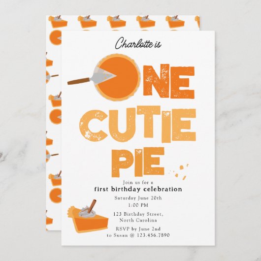 One Cutie Pie Invite 1st First Birthday Cute Kaart (Voorkant / Achterkant)