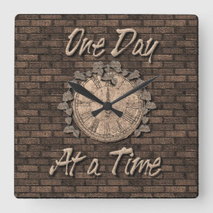 One Day At A Time Quote Slogan Clock Vines Brick Vierkante Klok