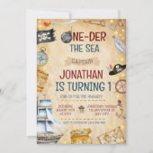One-der Het Zee Piratenschip 1e Verjaardagsfeest Kaart (Voorkant)