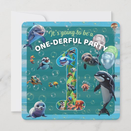 One-derful Party Rounded Edge Flat Invitation (Voorkant)