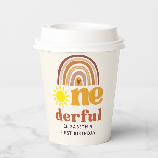 One - Derful Retro First Birthday with Boho Style Papieren Bekers (Achterkant)