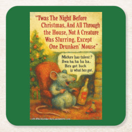 One Drunken' Mouse – Christmas Card Chaos Vierkante Kartonnen Onderzetter