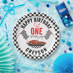 One Fast Race Car Boy 1e verjaardagsfeestje Papieren Bordje