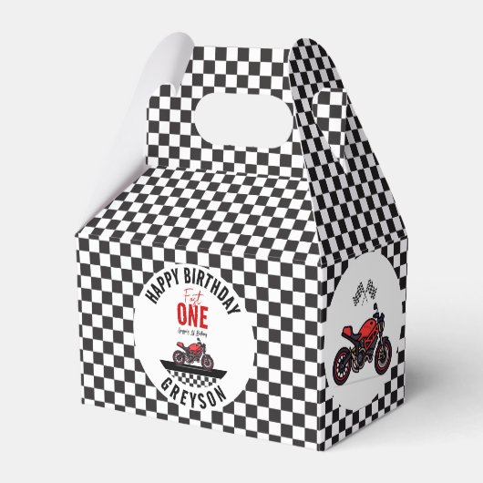 One Fast Race Motorcycle Boy 1st Birthday Party Bedankdoosjes (Voorkant Zijde)