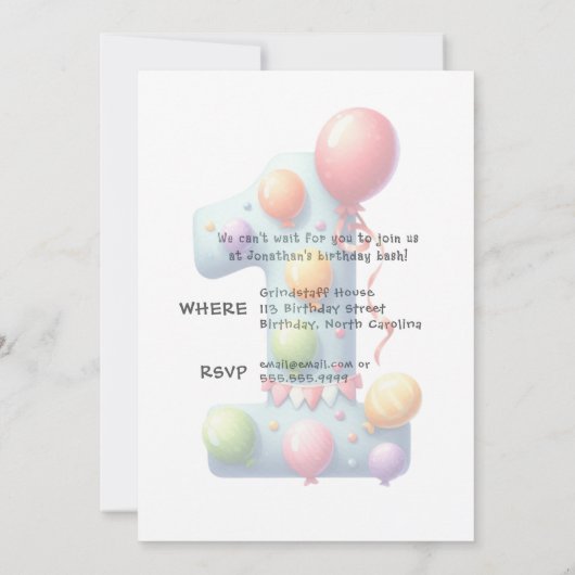 One First Year Simplistic Birthday Invitation (Dos)