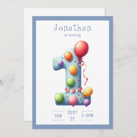 One First Year Simplistic Birthday Invitation (Devant / Derrière)