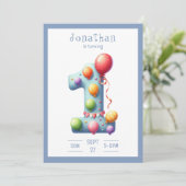 One First Year Simplistic Birthday Invitation Kaart (Staand voorkant)