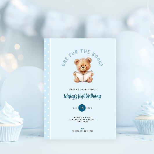 One for the Book 1st Birthday Invitation for Boys