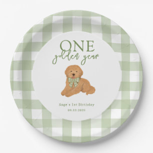One Golden Year Goldendoodle Verjaardagsfeestje Papieren Bordje