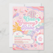 One Groovy Babe Disco Rainbow Sun 1st Birthday Kaart (Voorkant)