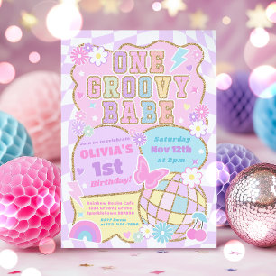 One Groovy Babe Preppy Varsity 1e verjaardagsfeest Kaart
