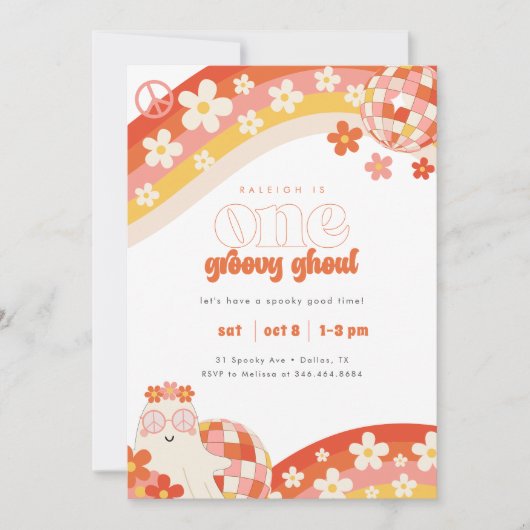 One Groovy Ghoul | Retro Spooky Meisjes 1e verjaar Kaart (Voorkant)