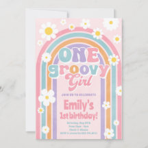 One Groovy Gir Retro 1e verjaardag Uitnodiging