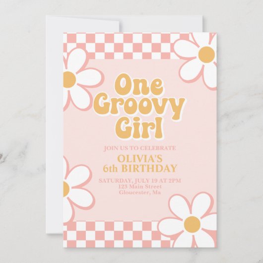 One Groovy Girl Retro Geruite Roze Margriet Kaart (Voorkant)